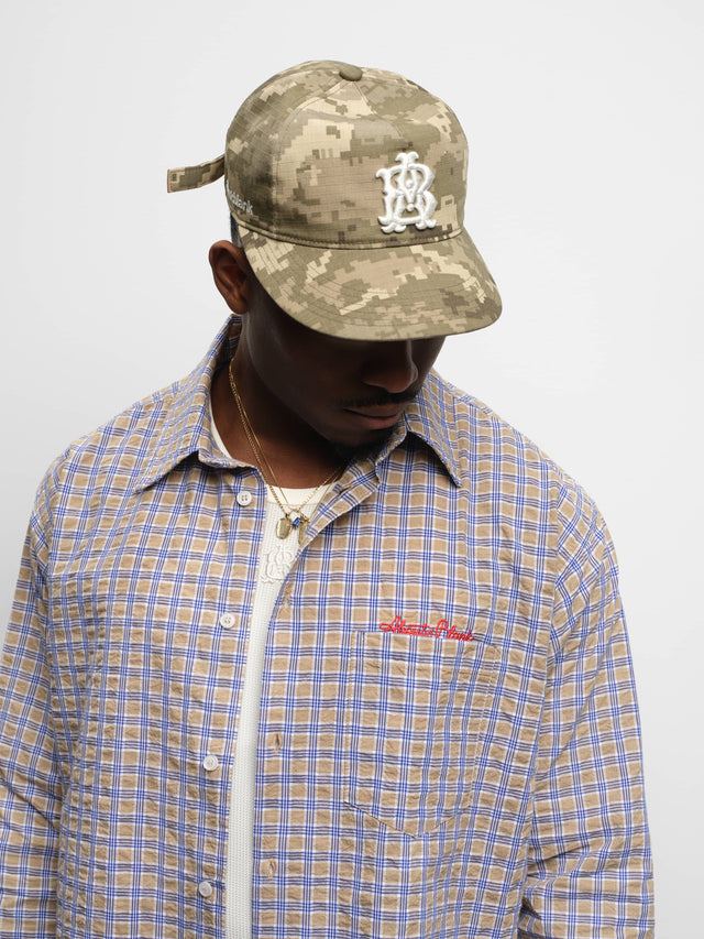 raw edge check shirt tan