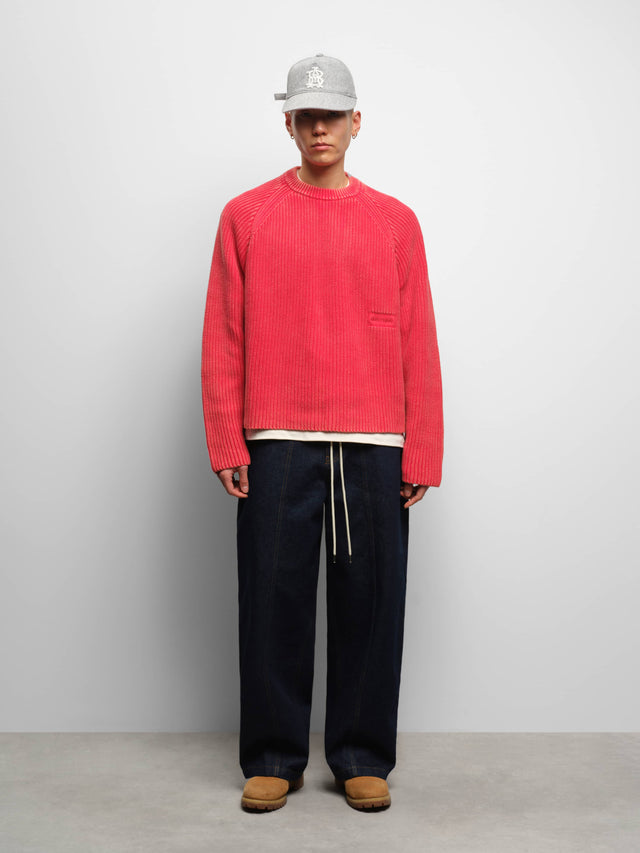 rib mock neck crew washed red