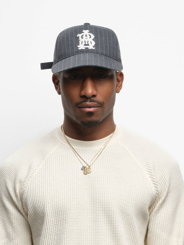 monogram pinstripe cap charcoal/white
