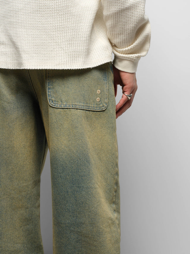 wide leg denim jean dirty wash