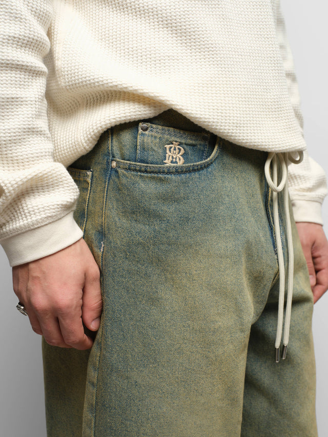 wide leg denim jean dirty wash