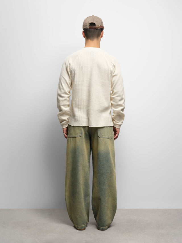 wide leg denim jean dirty wash