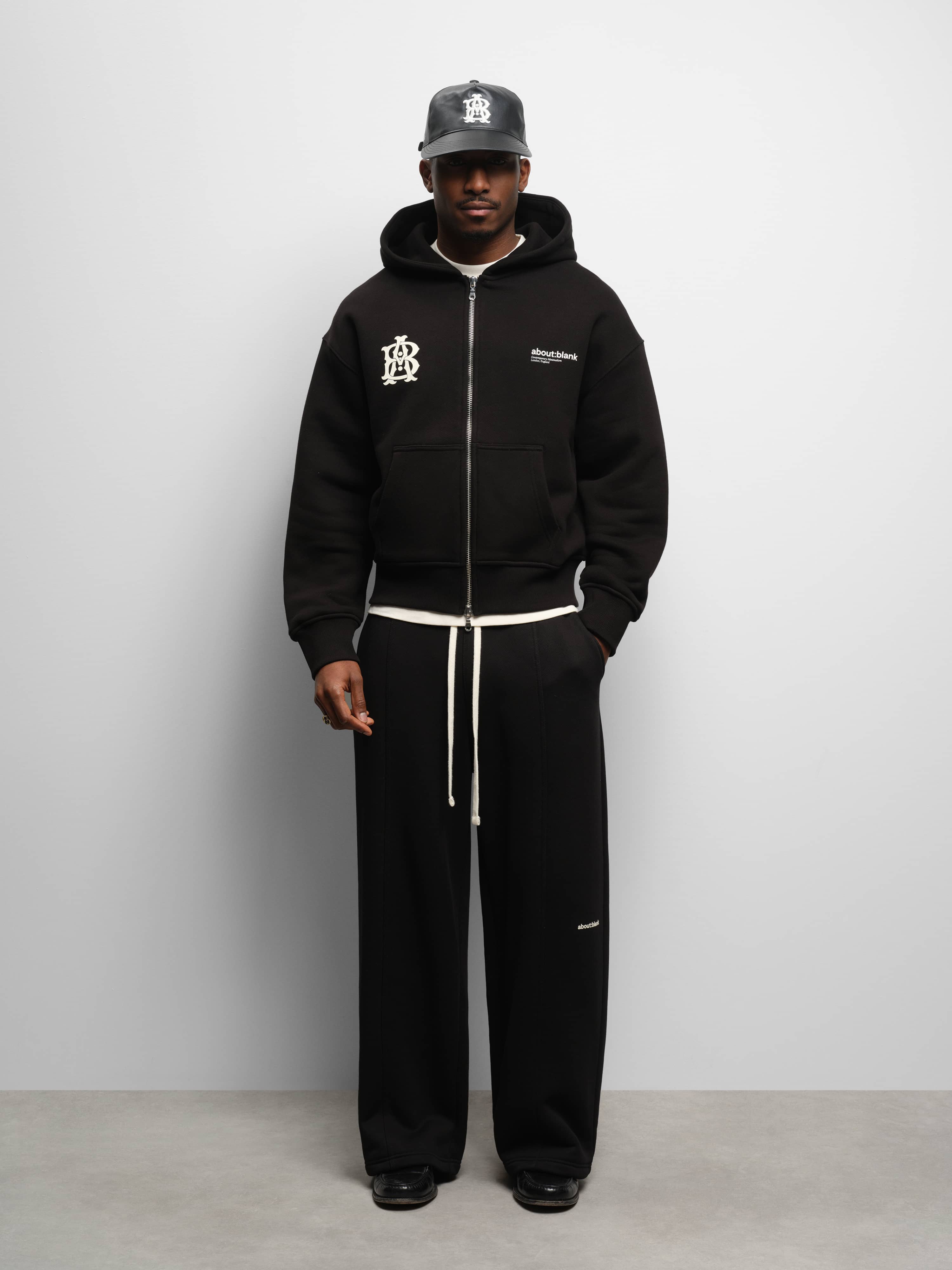 about:blank | dual logo zip hoodie black/ecru