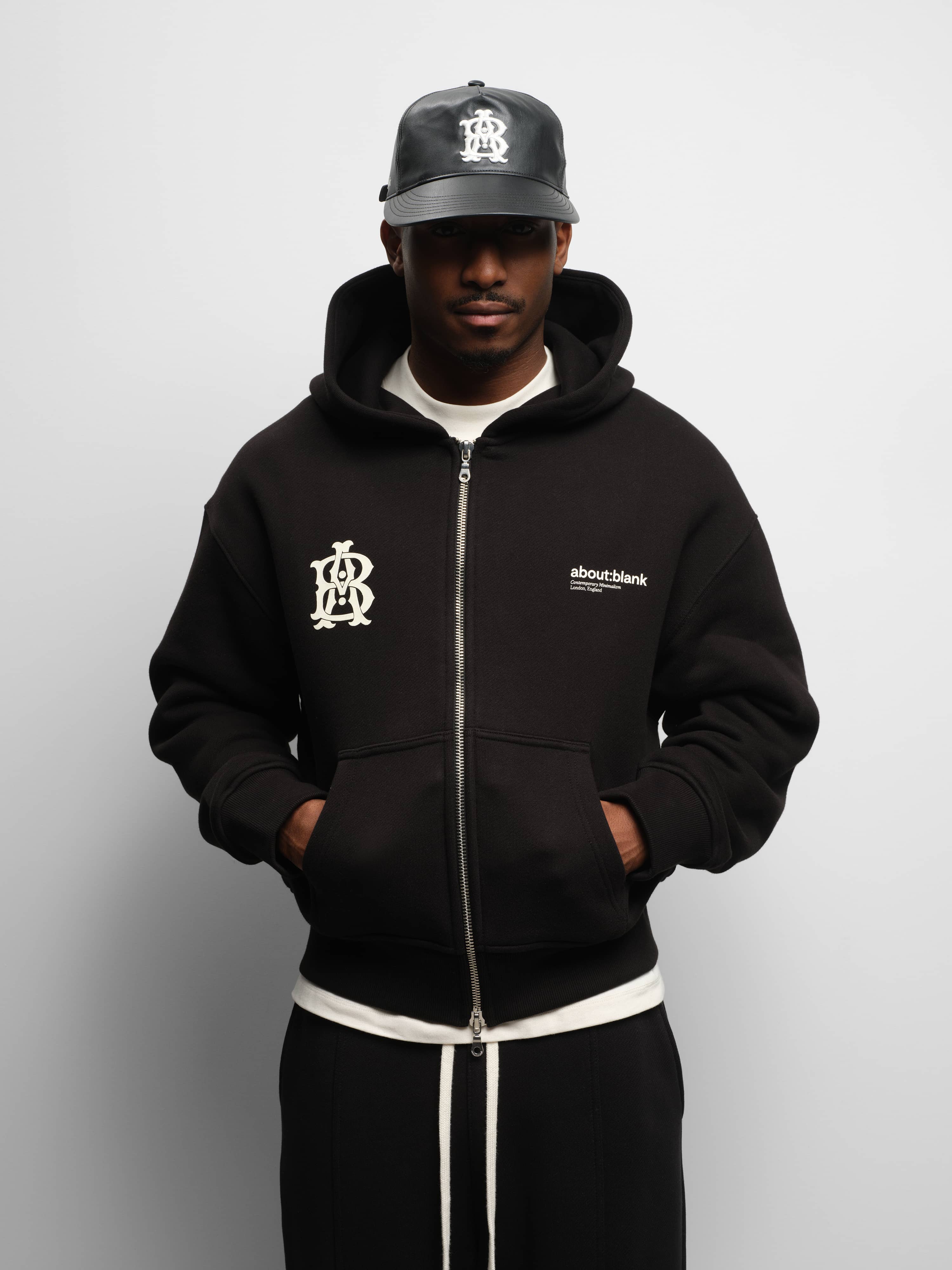 about:blank | dual logo zip hoodie black/ecru