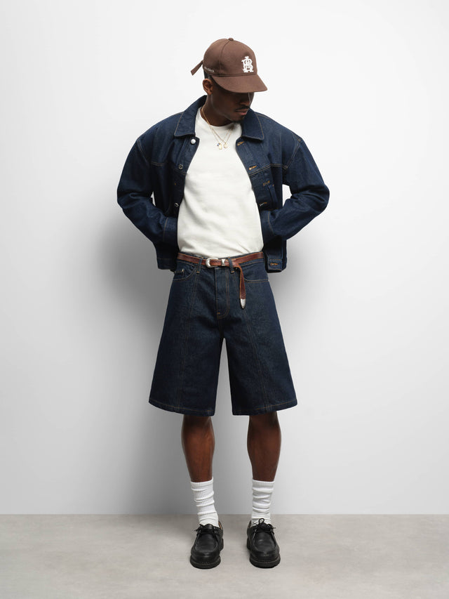 felled denim short raw indigo