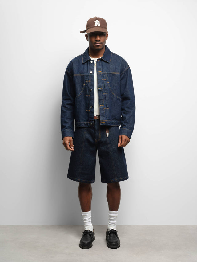 felled denim short raw indigo