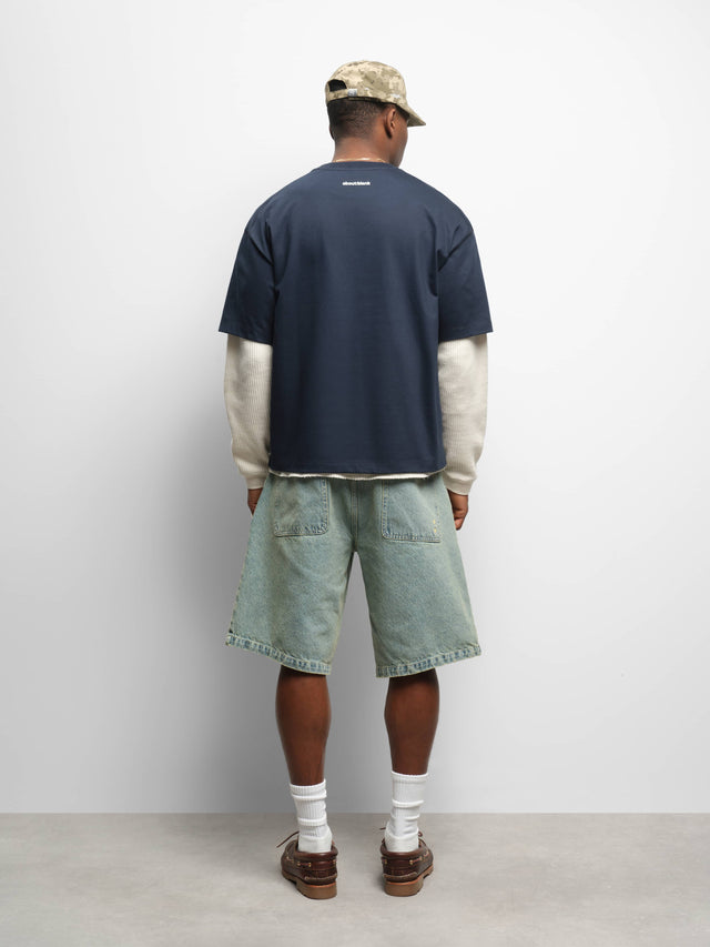 felled denim short murky wash