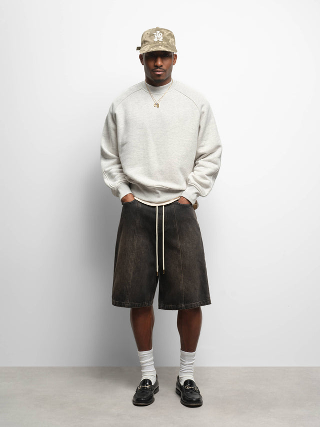 felled denim short antique black