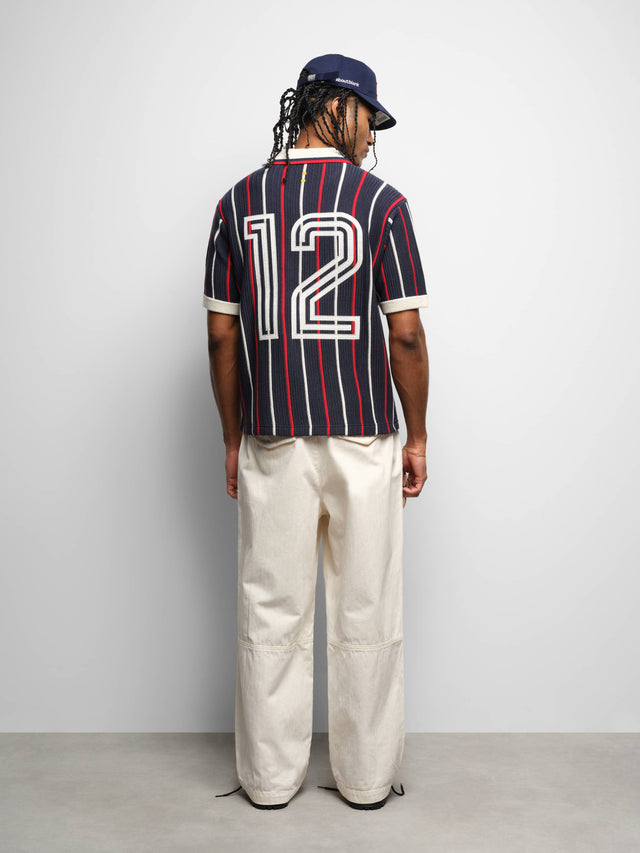 knitted football shirt navy/red/white