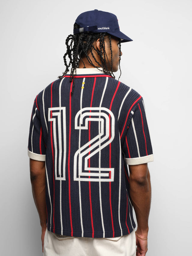 knitted football shirt navy/red/white