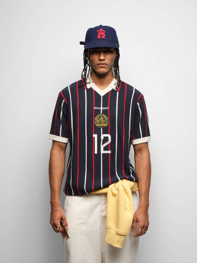 knitted football shirt navy/red/white