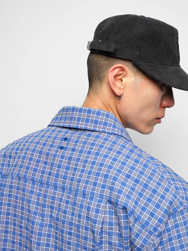 raw hem short sleeve check shirt blue