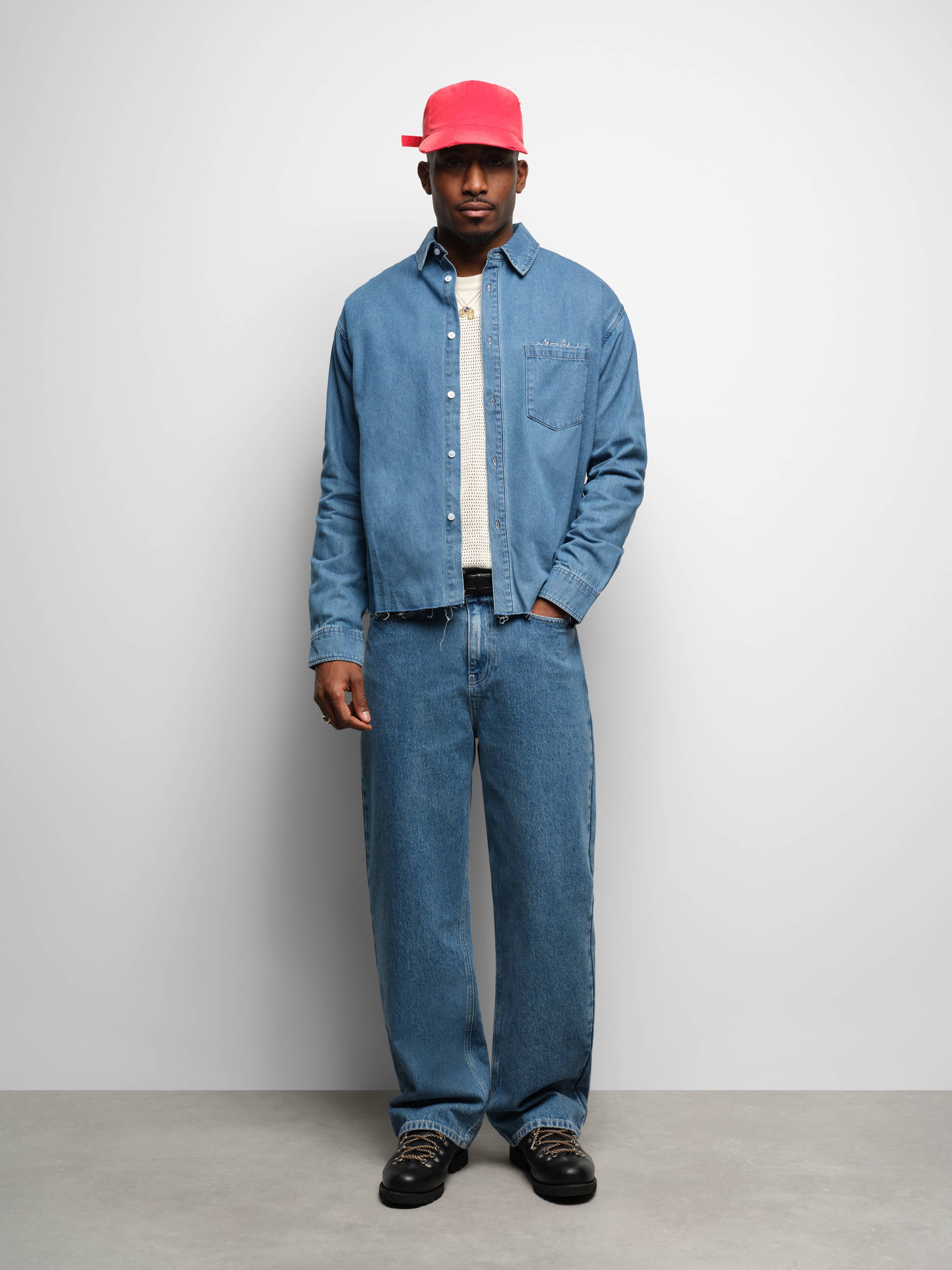 パンツ unmapped Washed out script jeans about:blank | denim script shirt blue wash