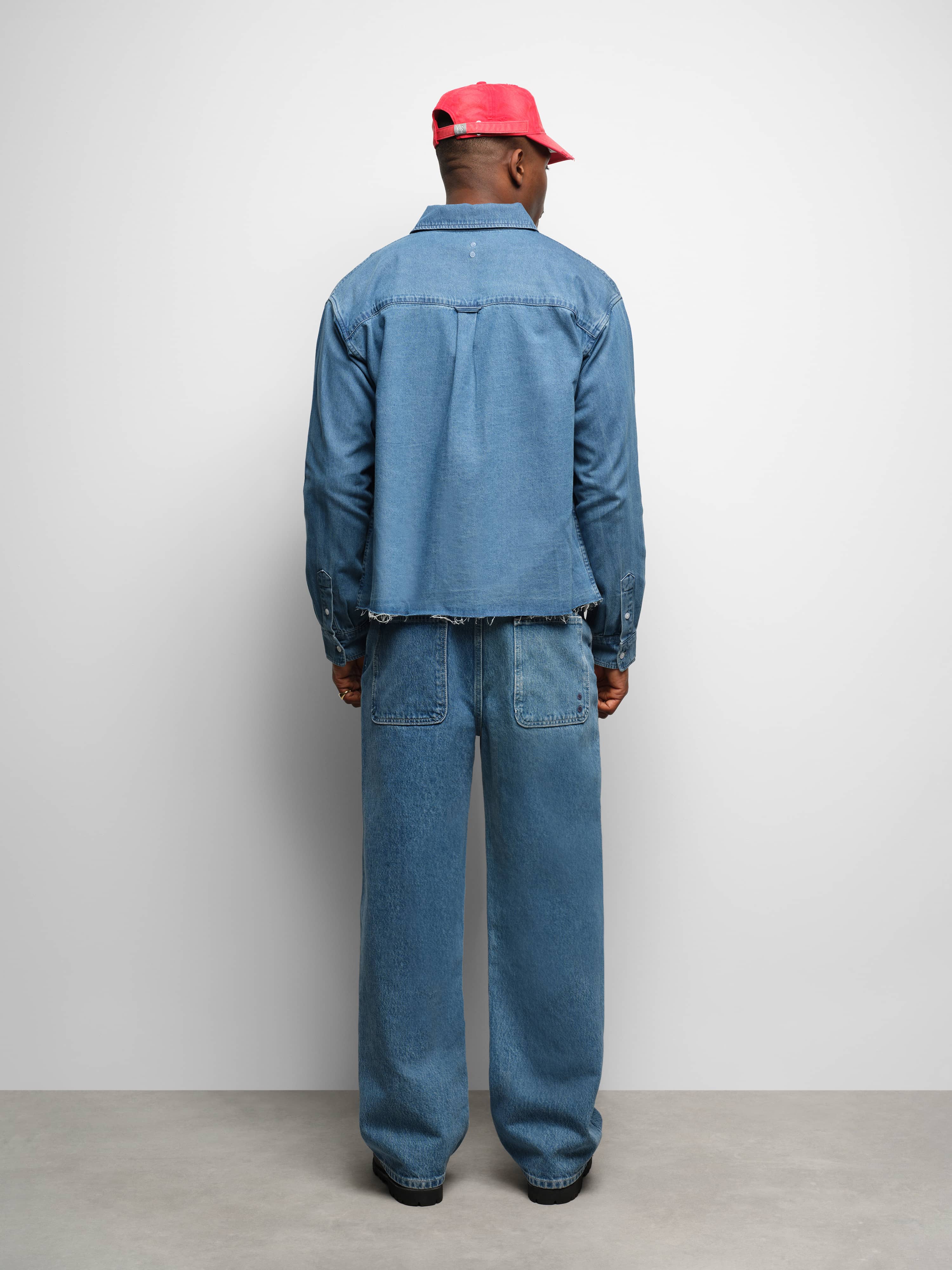 about:blank | denim script shirt blue wash