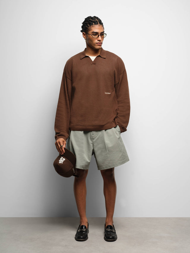 resort long sleeve knit polo brown