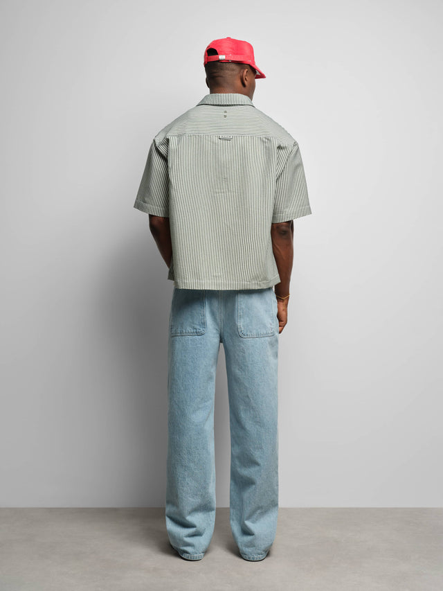 seersucker short sleeve shirt green