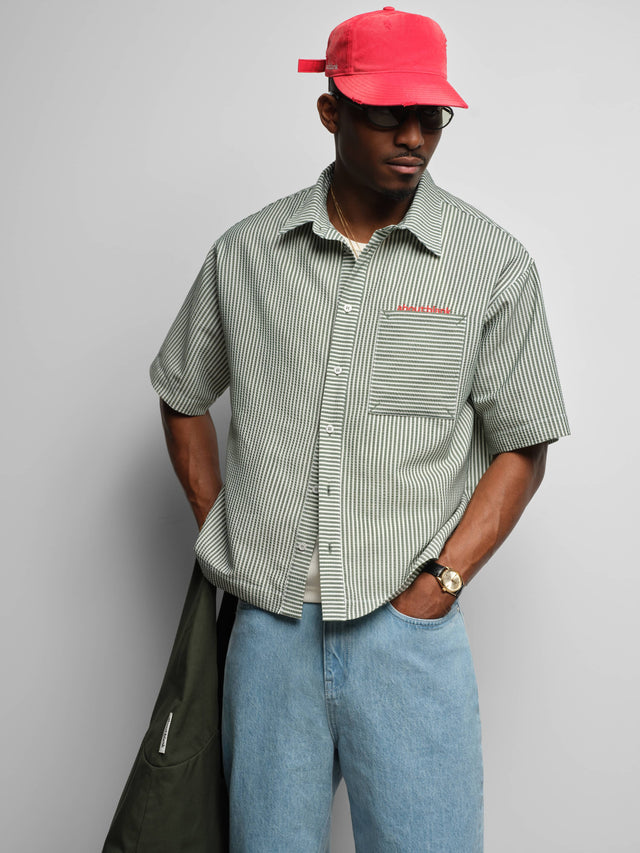 seersucker short sleeve shirt green