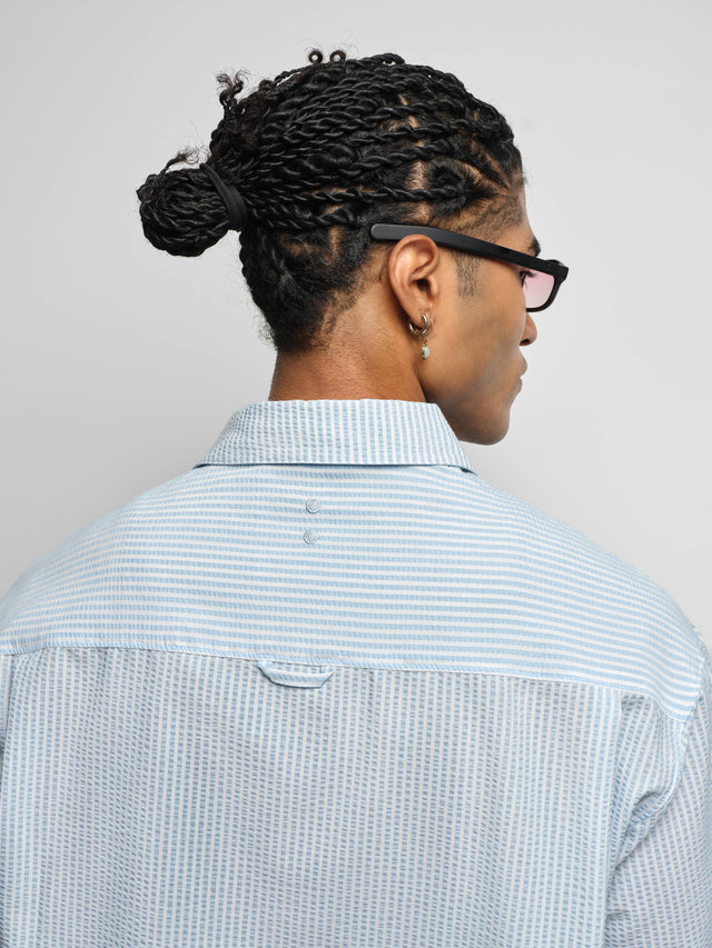 seersucker short sleeve shirt blue