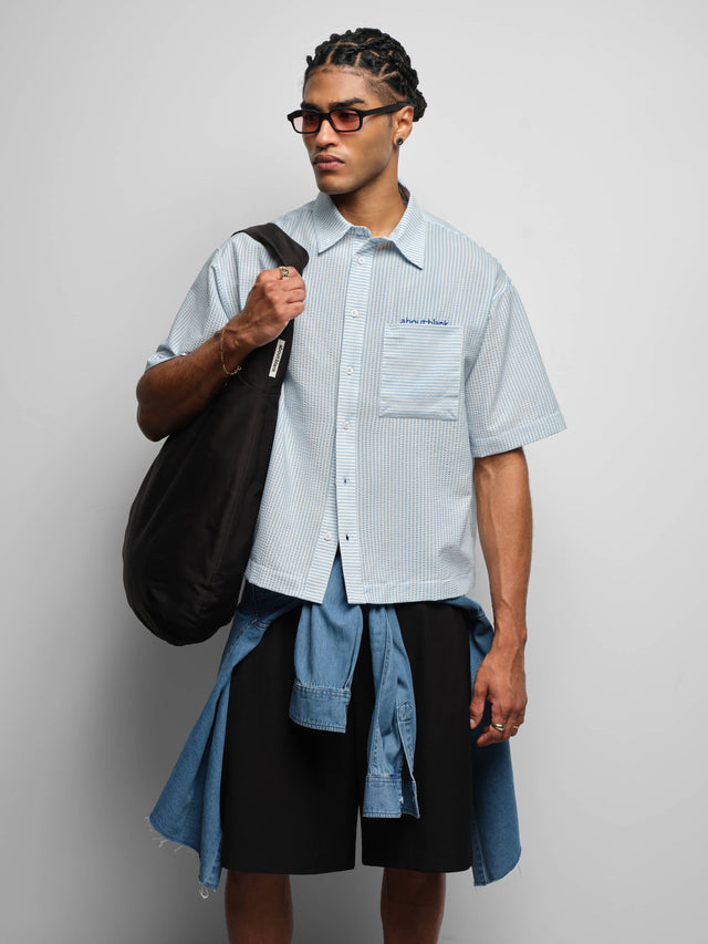 seersucker short sleeve shirt blue