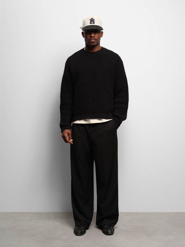 moss stitch crew black