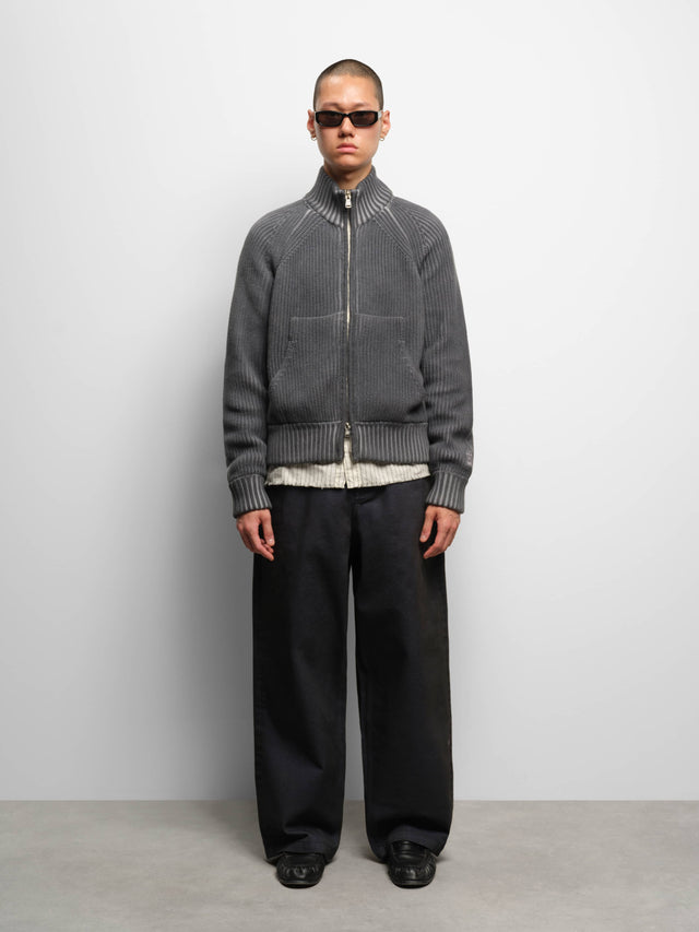 rib zip cardigan washed turbulence