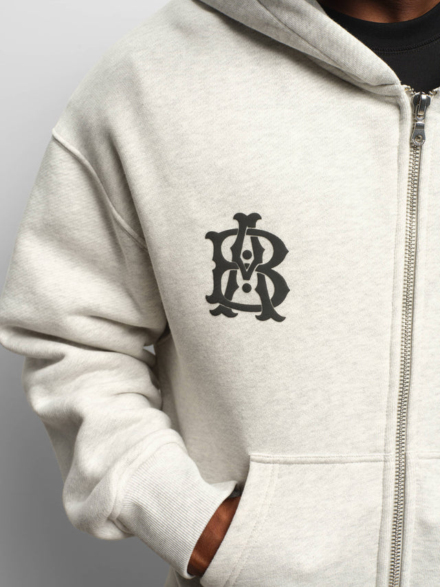 dual logo zip hoodie grey marl/black