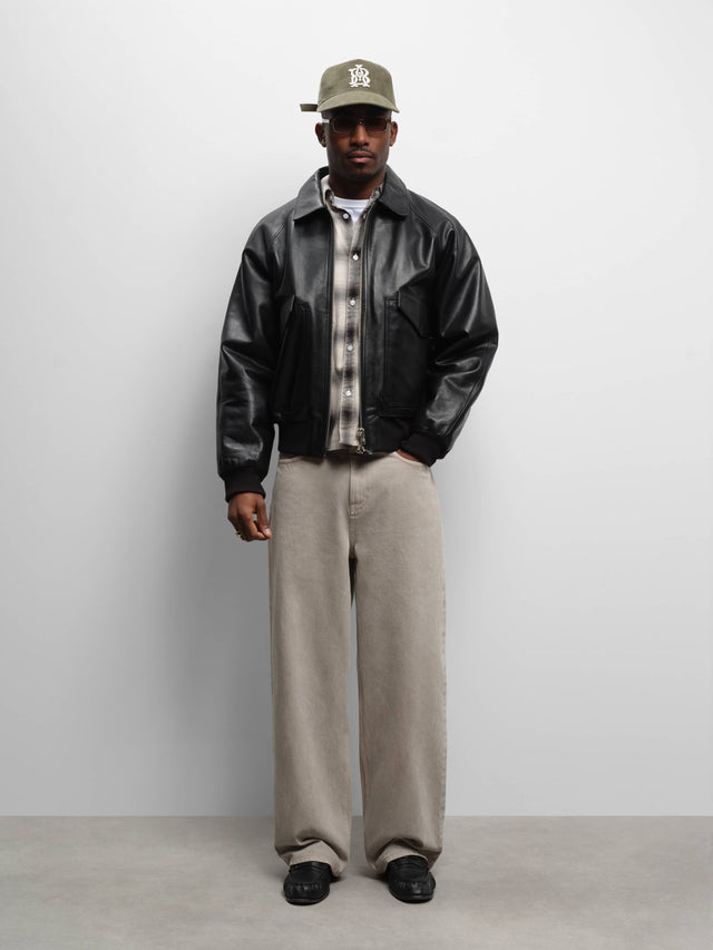 leather bomber jacket black