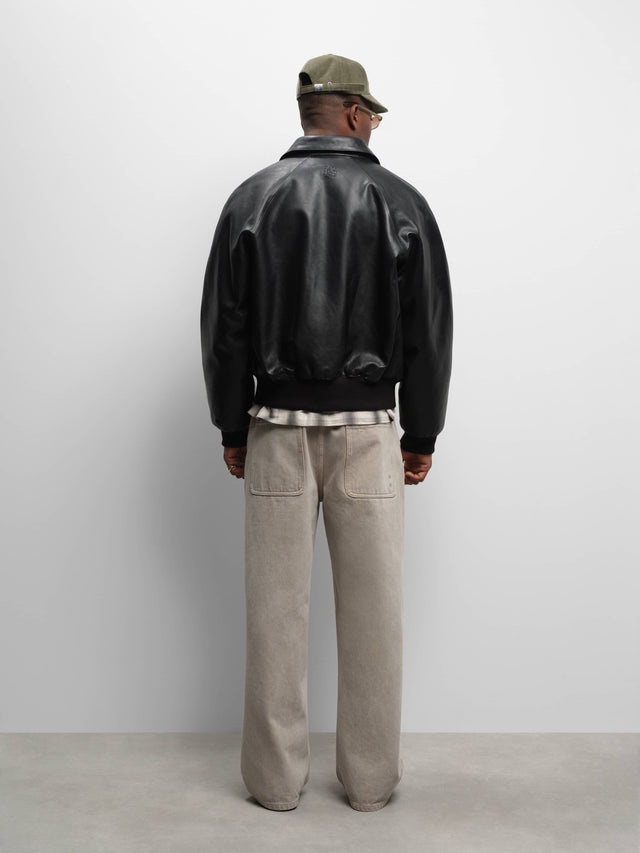 leather bomber jacket black