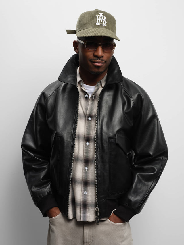 leather bomber jacket black