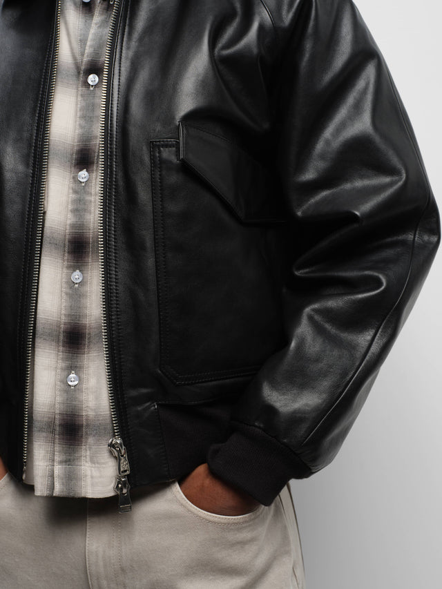 leather bomber jacket black