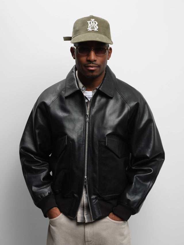 leather bomber jacket black