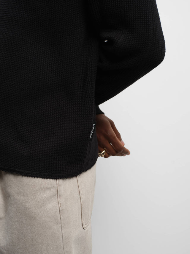 henley long sleeve waffle black