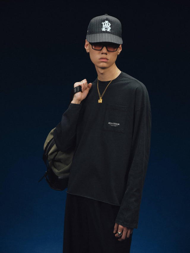 imprint pocket long sleeve t-shirt black
