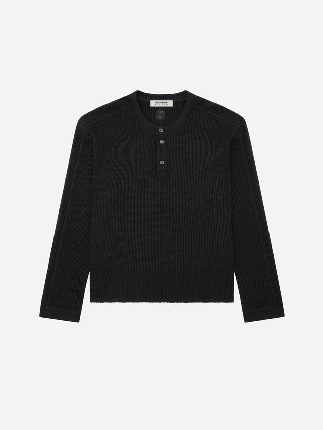 henley long sleeve waffle black