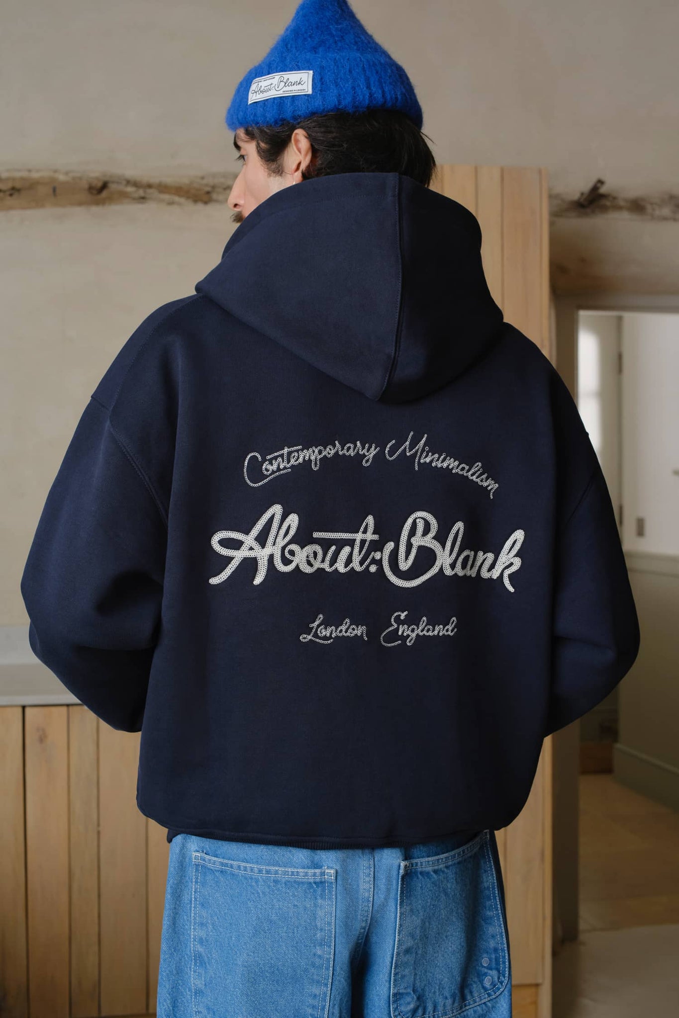 chainstitch zip hoodie navy/ecru