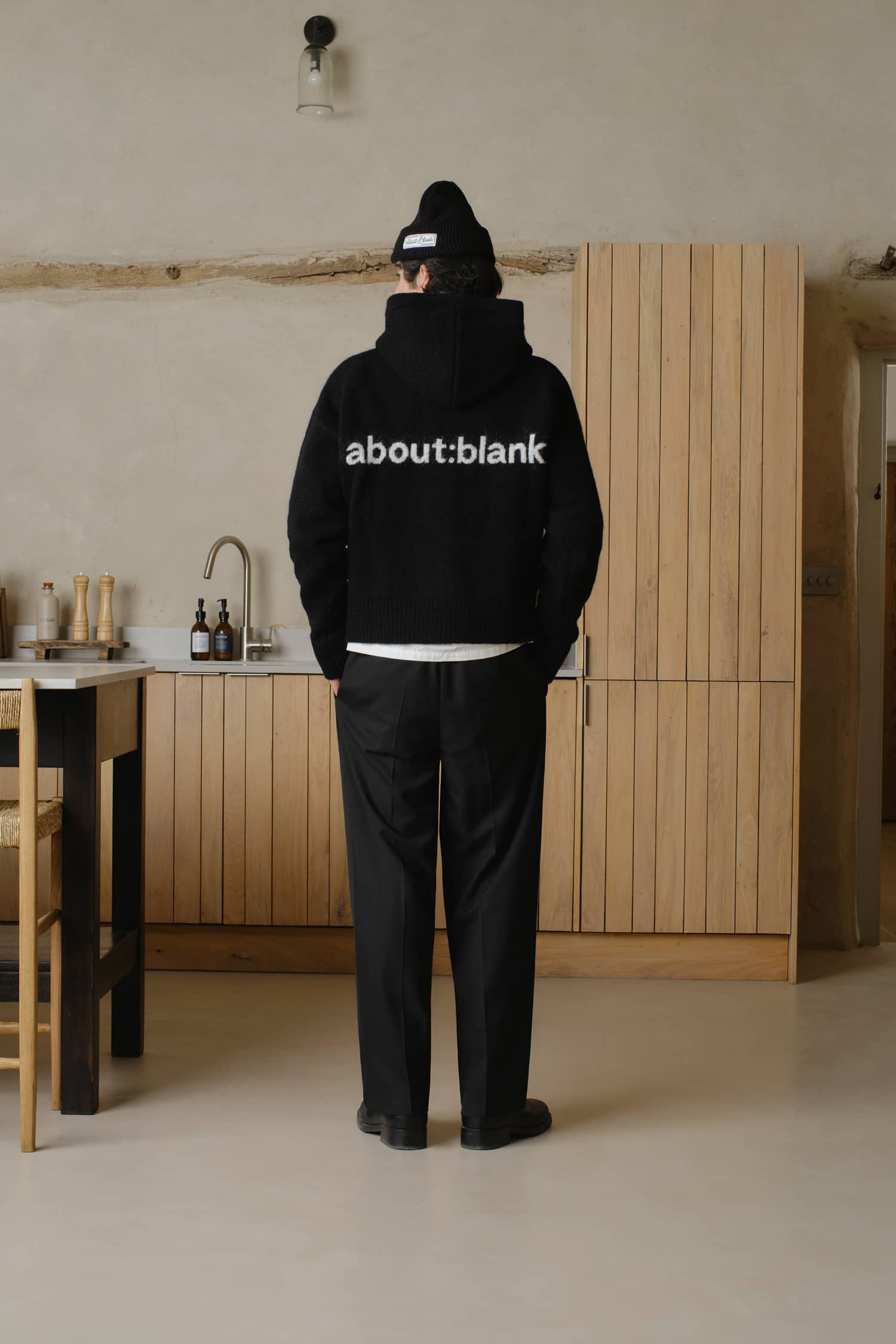 about:blank | mohair hoodie black/ecru