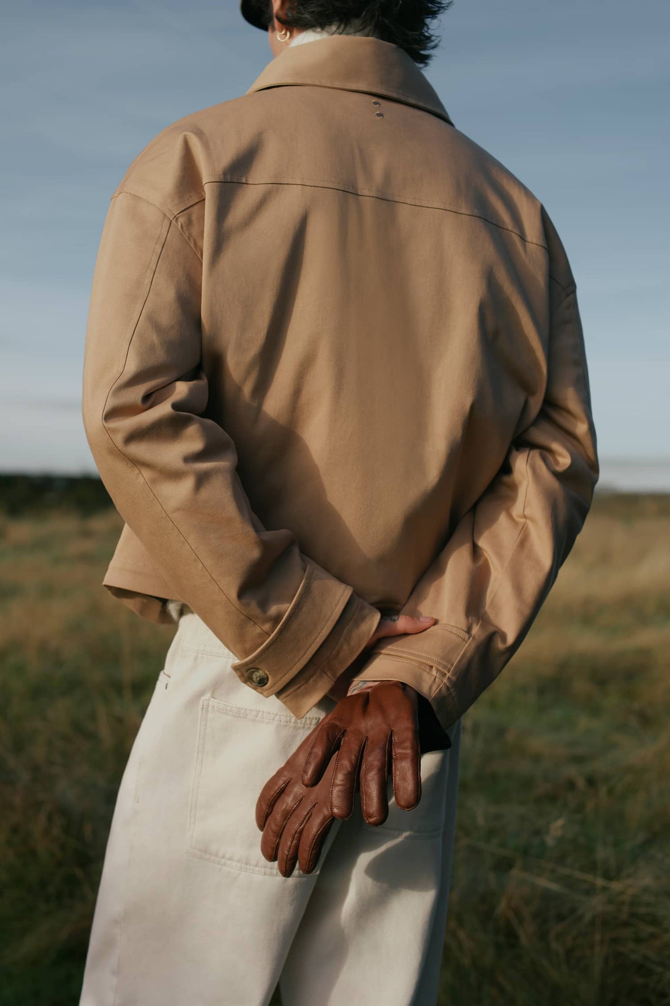 cropped button jacket sand