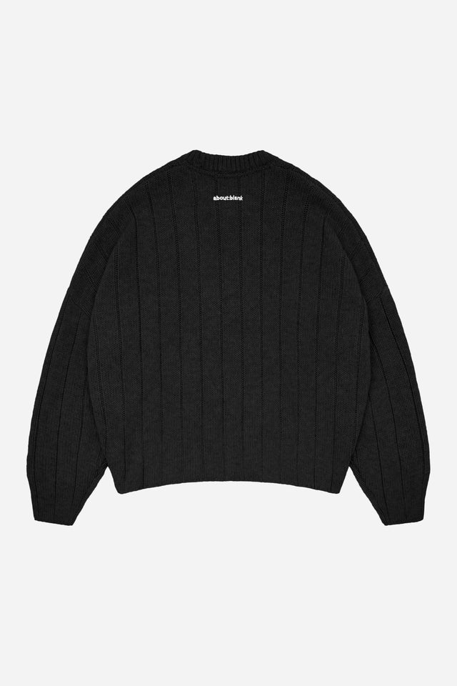 large rib knit crew black