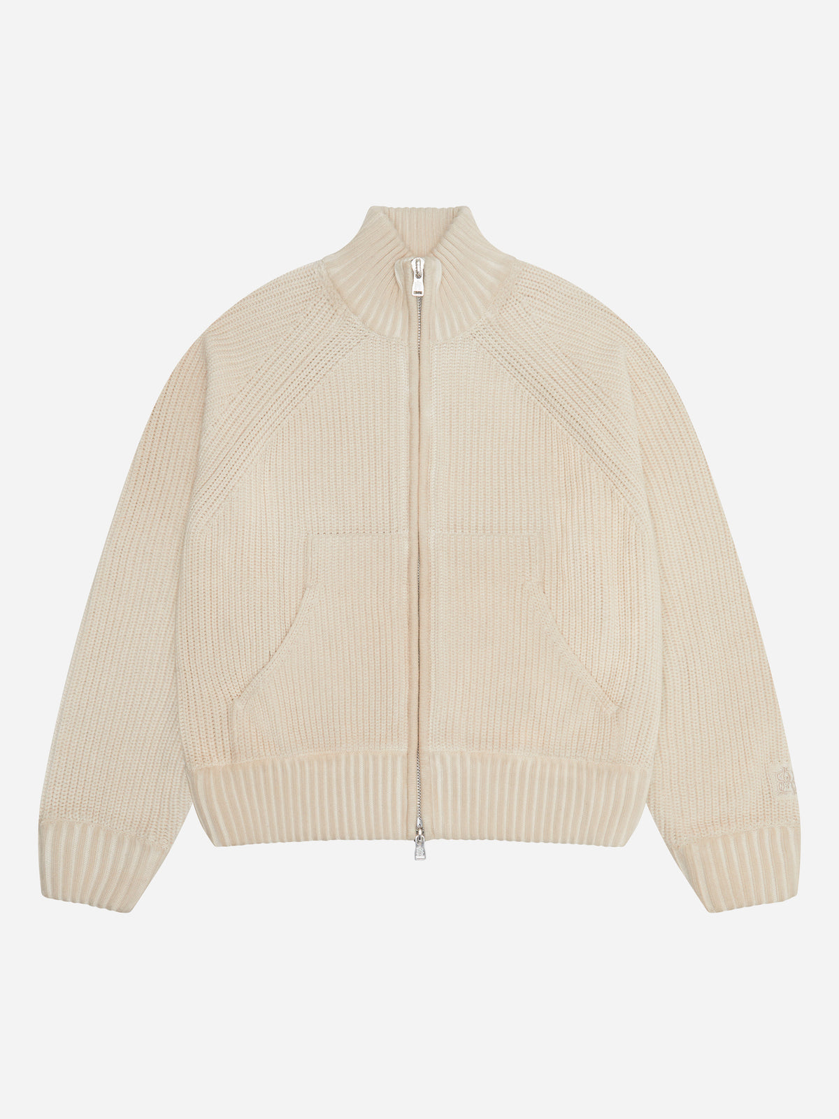 rib zip cardigan washed pumice