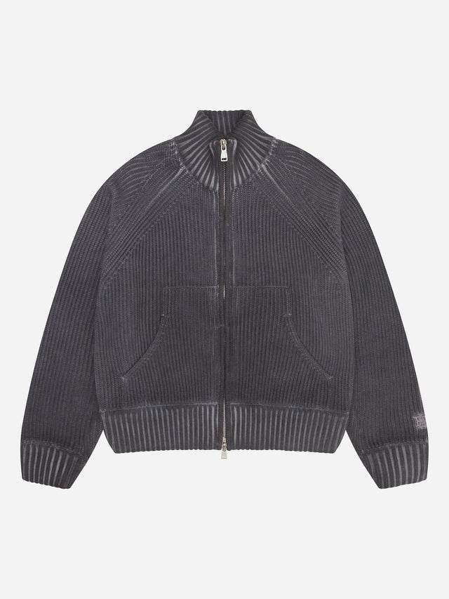 rib zip cardigan washed turbulence