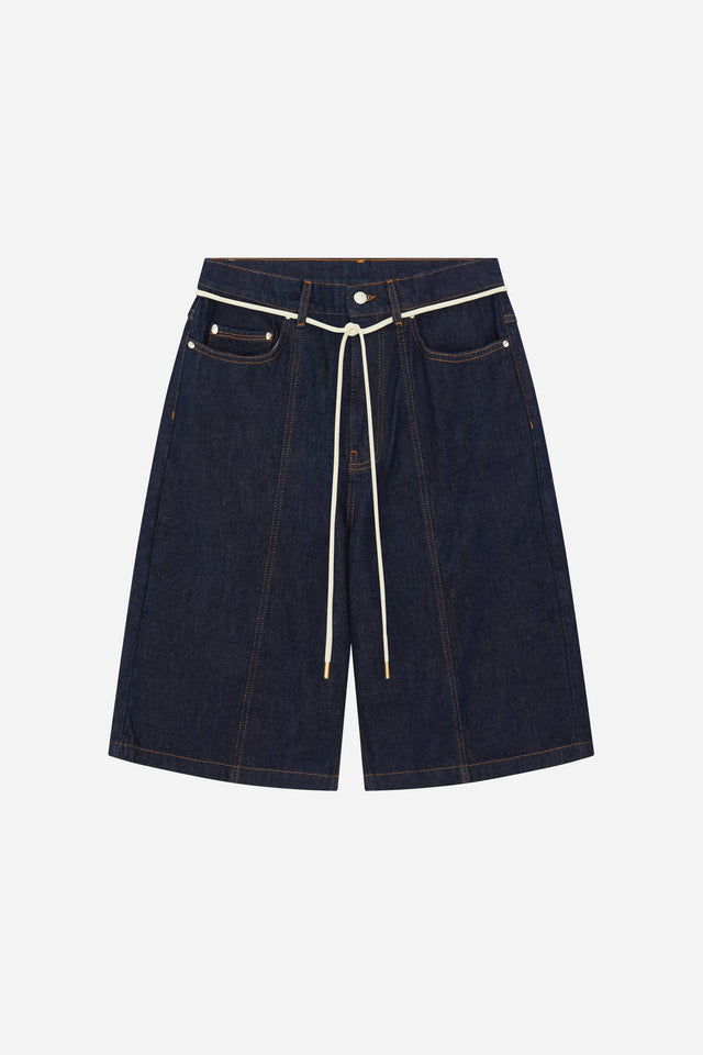 felled denim short raw indigo