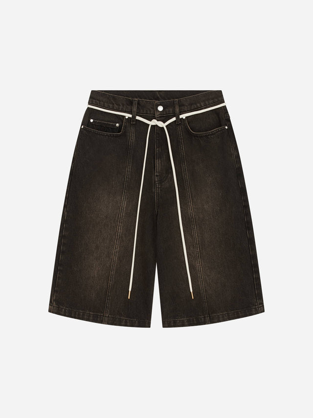 felled denim short antique black