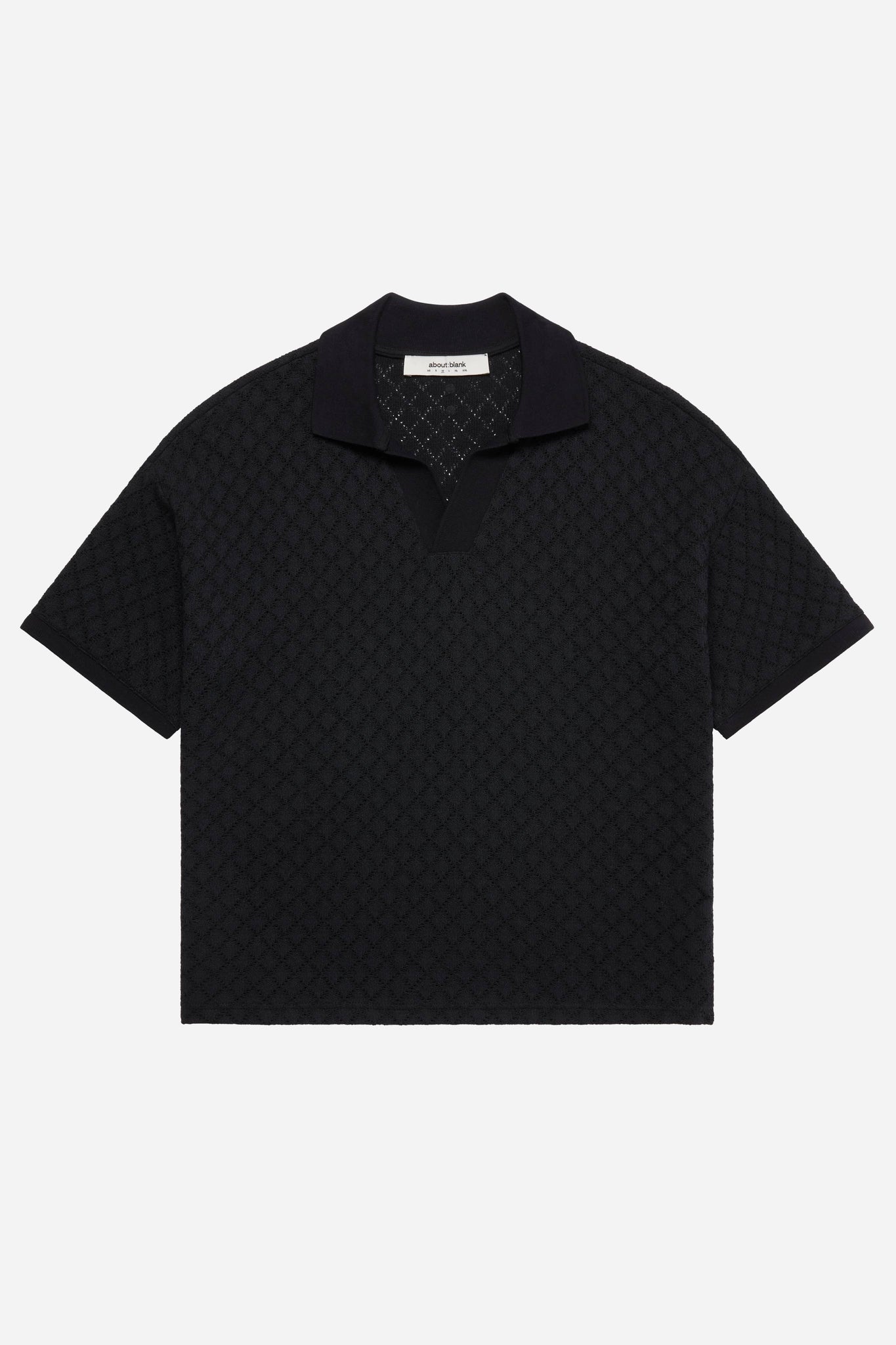 open collar knitted polo black