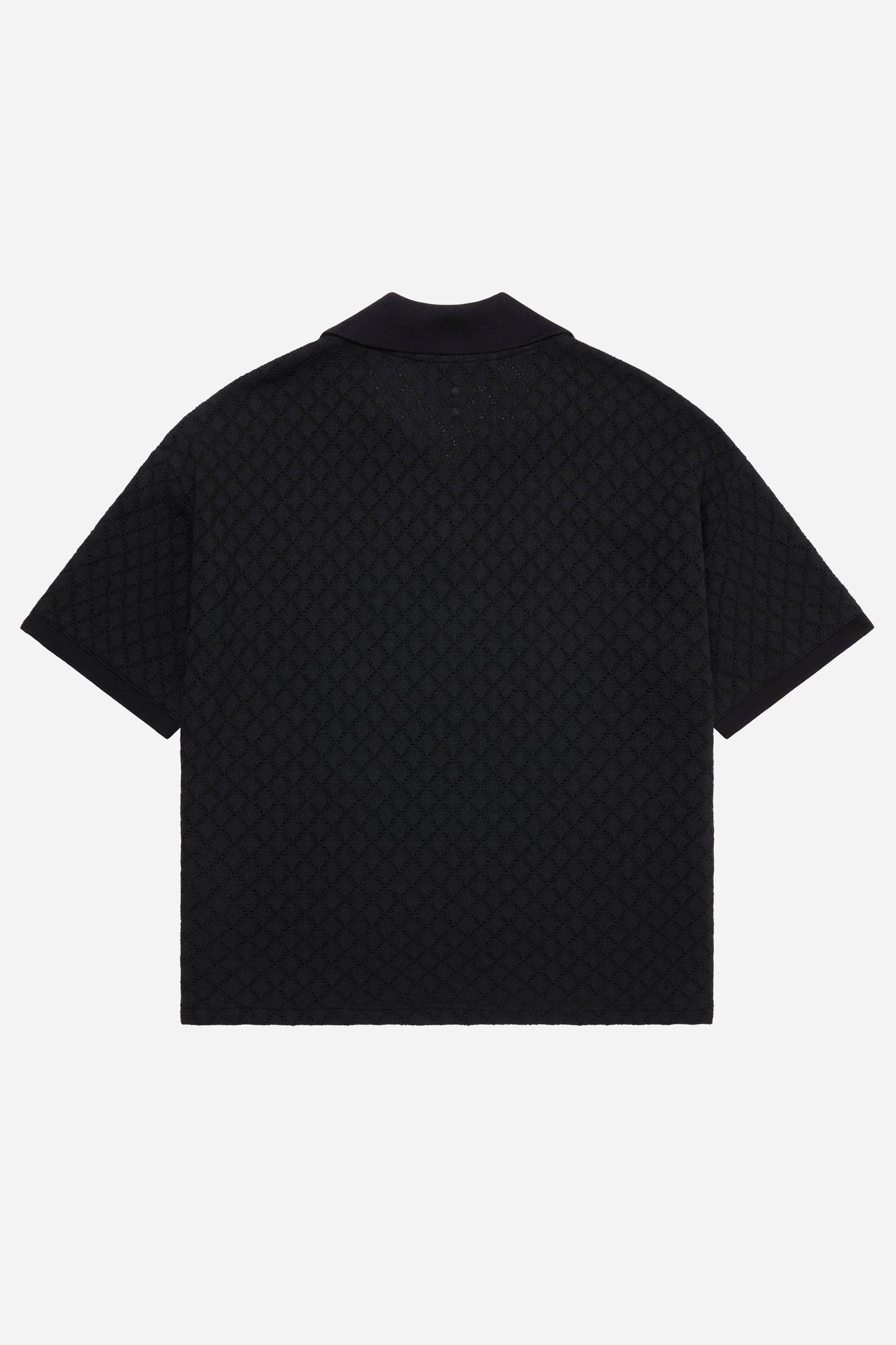 open collar knitted polo black