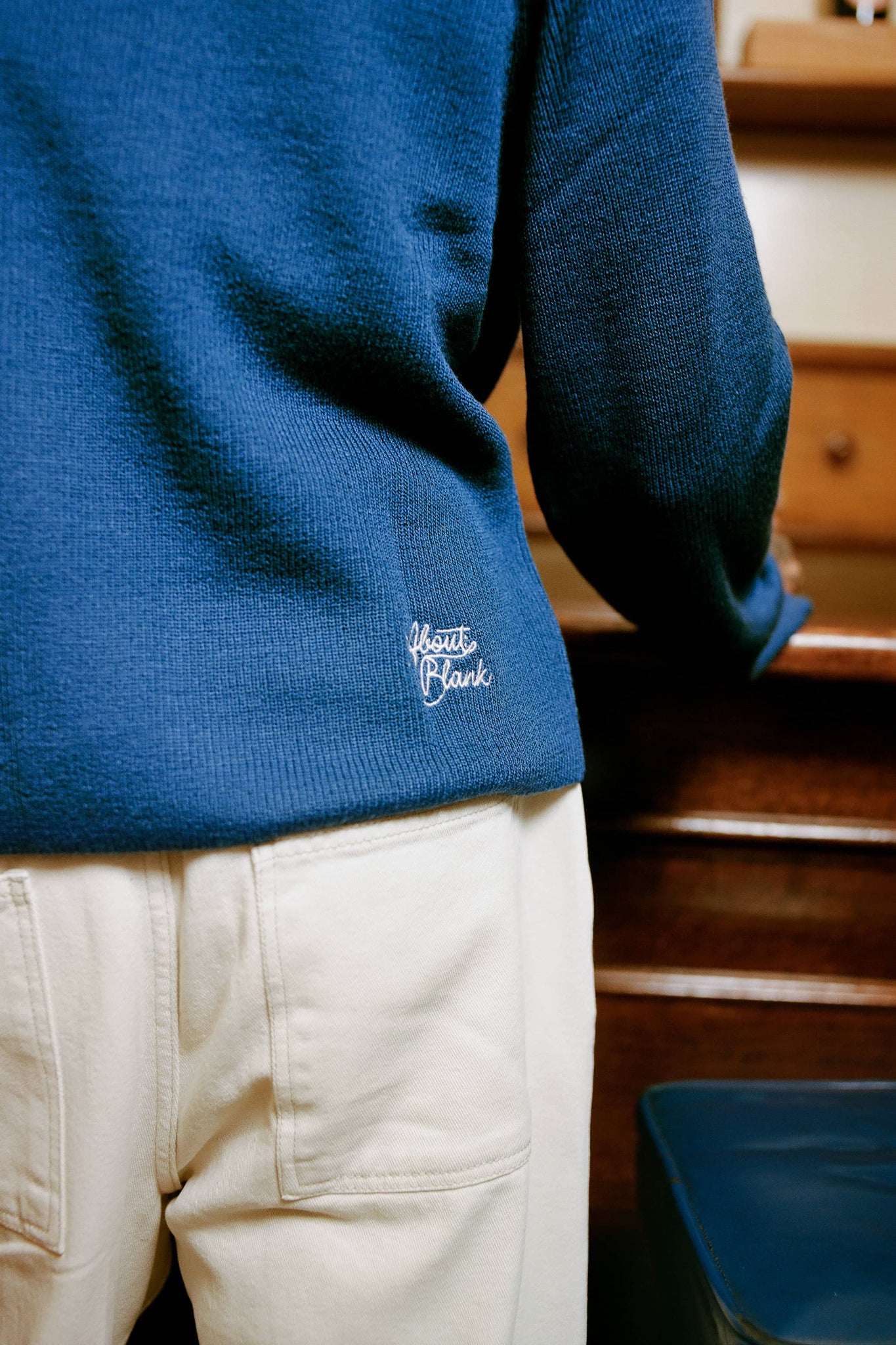 long sleeve knitted polo estate blue