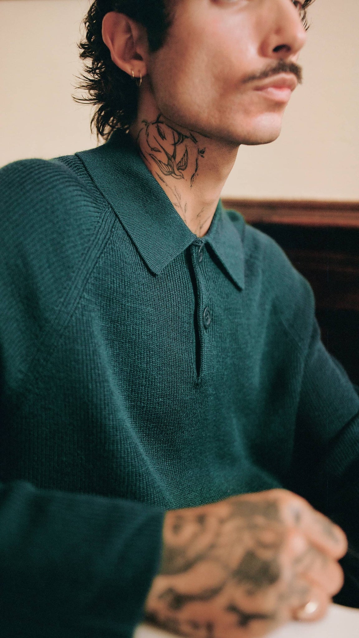 long sleeve knitted polo epsom green