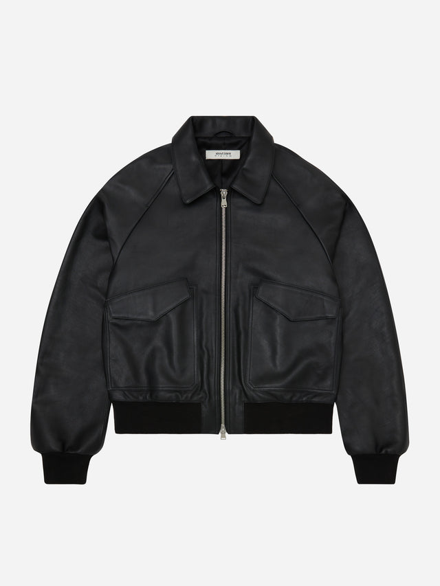 leather bomber jacket black