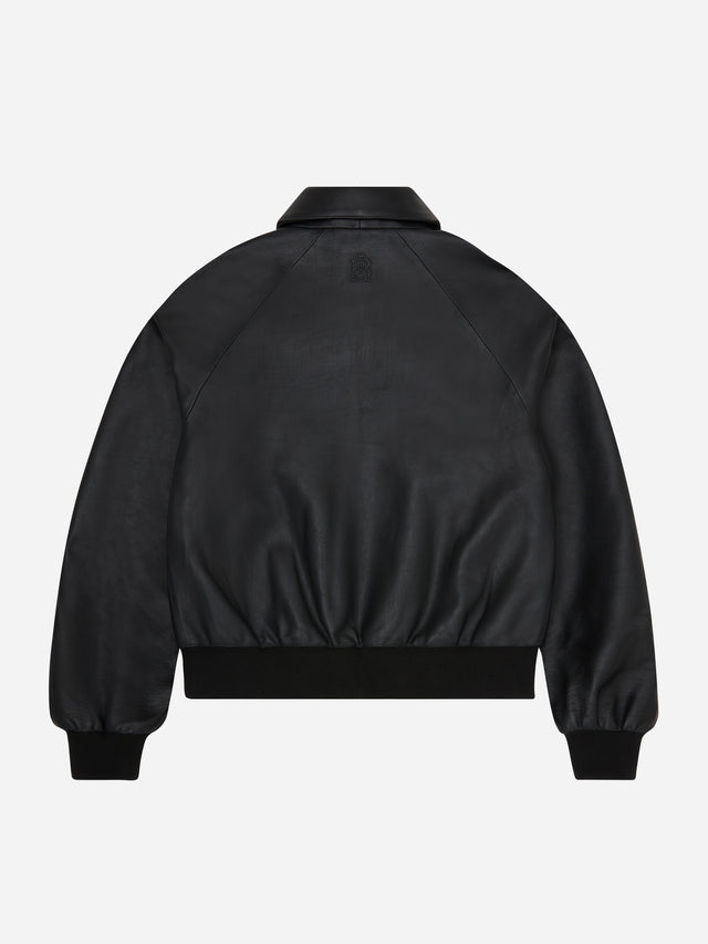 leather bomber jacket black