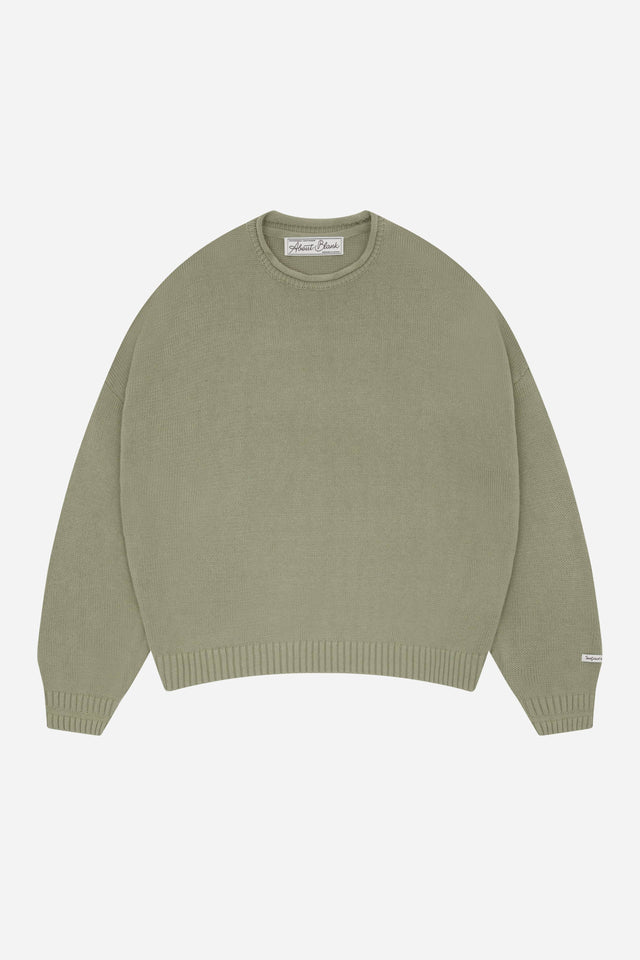 about:blank loose knit rolled crewneck sage - Main Image