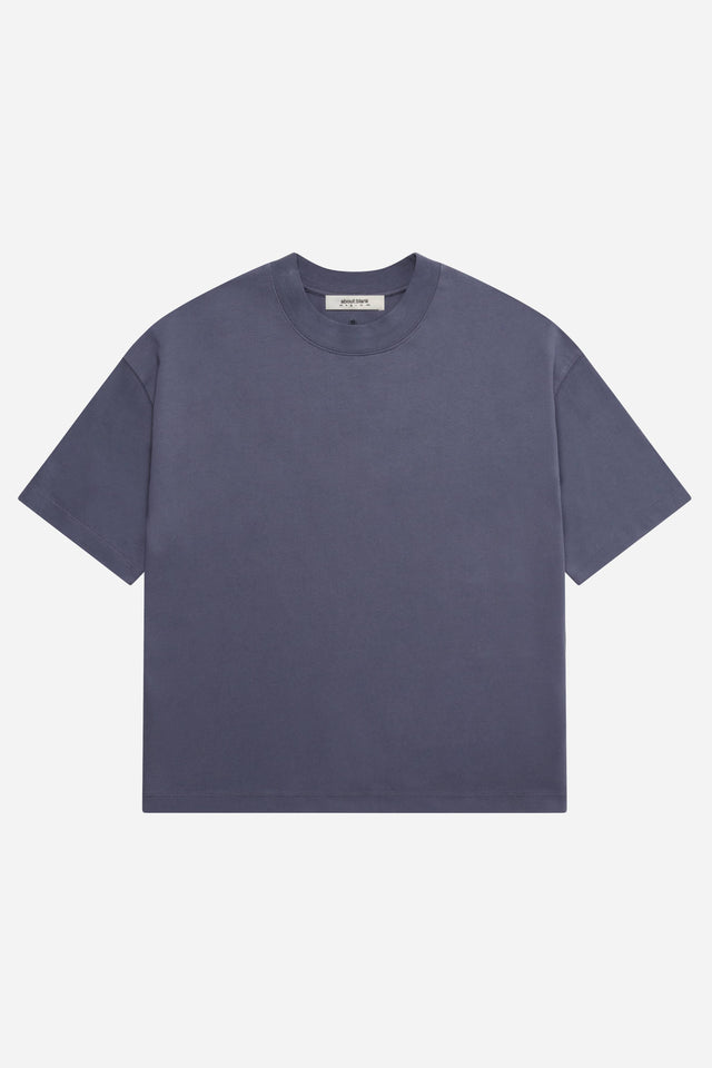 mock neck t-shirt smoke blue/ecru